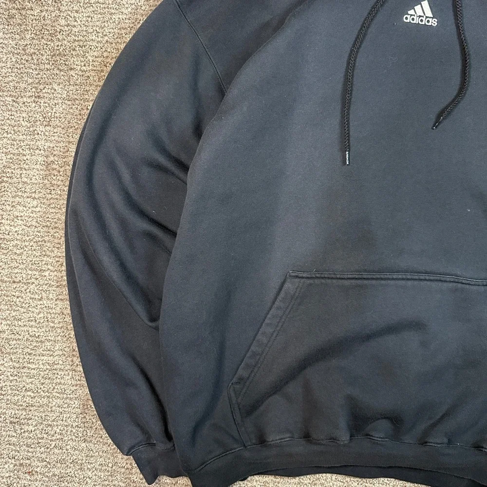 Vintage Adidas Hoodie Mens XL Black Pullover Sweatshirt Center Logo Jumper Y2K